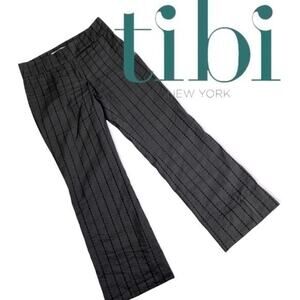 Tibi Gray Black Embroidered Stripe Pant Size 2